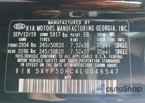 2020 Kia Telluride Sx из США, поврежденный, VIN 5XYP5DHC4LG046547